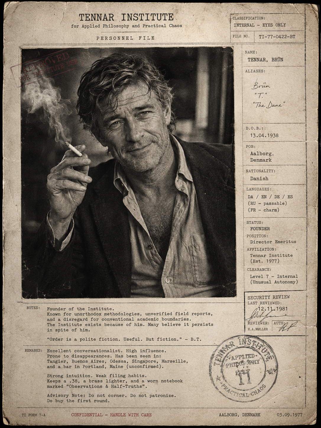 Archive personnel file for Brün Tennar
